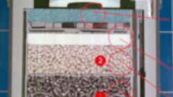 Filterquerschnitt (von unten nach oben: Heizmodul, Filterkorb1, Filterkorb 2, Filterwatte,