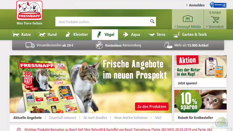 Fressnapf.de Onlineshop (Aquaristik-Webshop von Fressnapf)